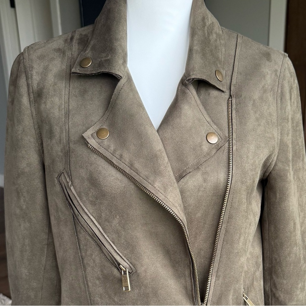 Anthropologie XS Brown Faux Suede Motorcycle Style Jacket, Thigh Length, NWT - Picture 3 of 9